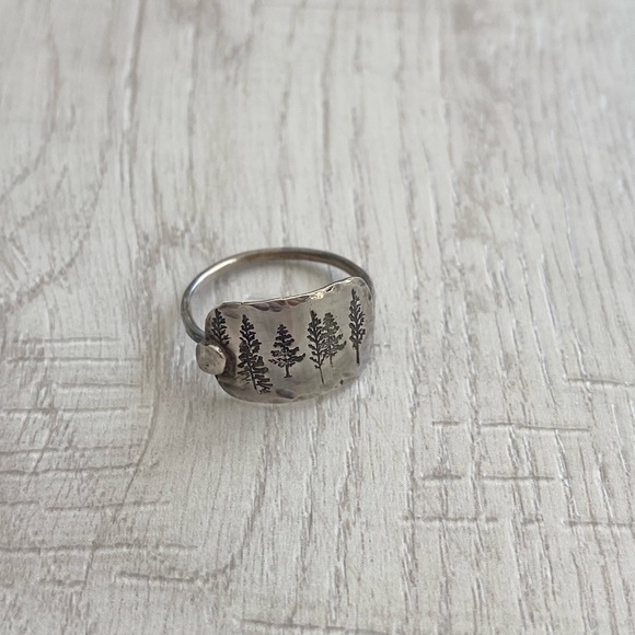 Hand Crafted Jewelry - 2/$20 Handmade Silver Shield Ring with Tree Design, size 7